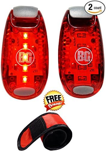LED Safety Running Lights (2 Pack + Bonus Snap Band) - Strobe Clip on Strap to Body, Helmet , Bike Post Tail Lights, Dogs collar - for Running, Jogging , Walking , Cycling Night or Dark - Easy to use High Visibility Accessories for Roads, Bicycle, Reflective Gears