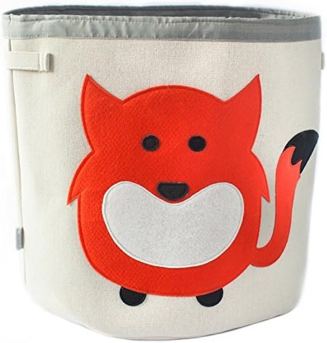 Grey Bee Animal Theme Large Collapsible Canvas Fabric Storage Bin | Play room or Nursery Hamper, toy box | Red Fox