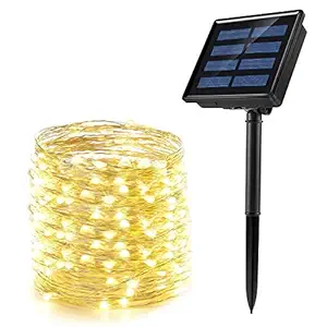 Citra 50 LED Fairy Lights 3 Modes 3-Strands Copper Wire 5m Waterproof IP65 Solar String Lights (Warm White,Battery Powered)