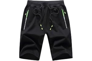 JustSun Short Homme Sport Running Jogging Coton Léger avec Poches Zippées