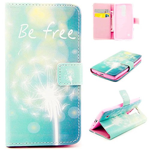 KSHOP Zubehörteil Case Cover für LG Magna H502F H500F C90 H520N Hülle Luxus PU Leder Bookstyle Handyhülle Taschen SchaleUltra Slim Smart Ledertasche Flip Etui mit Standfunktion Schale Anti-Schock Schutzhülle Magnetverschluss Muster Prägung Erleichterung - Blau klassischen Fantasy Be free +Metall Touch-Pen Hellblau