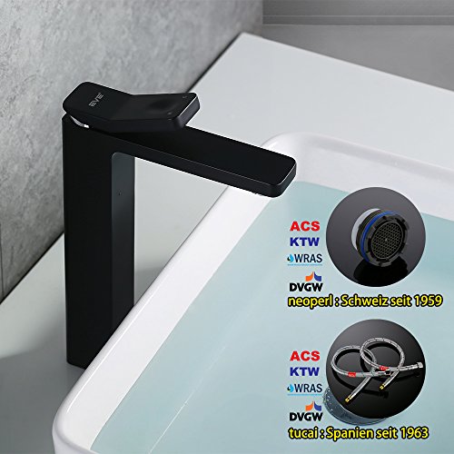 Homelody Hohe Wasserhahn mit Schwarz Lack Einhebel Waschtischarmatur Waschbeckenarmatur Waschbecken Waschtisch Badarmatur Bad Armatur - 4