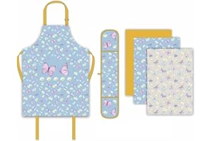 Sterling Sports 5-Piece Kitchen Set Apron, Double Oven Gloves & Tea Towels Set - Quick Dry kitchen Accessories For Baking & Cooking - Perfect Mothers Day Gifts For Baking Lovers