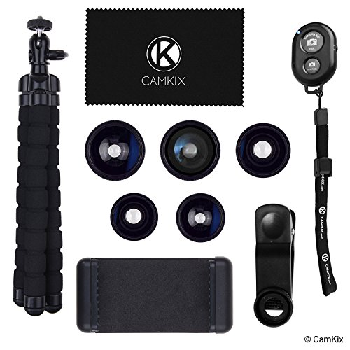 Kit Fotografia Smartphone - Treppiede Flessibile per Cellulare, Controllo Remoto Bluetooth Otturatore Fotocamera e Kit Lenti 5in1 - Polpo Pod Universale - Teleobbiettivo, Lente Polarizzata Circolare, Lente Fish Eye, Macro Grandangolo - Per iPhone e altri