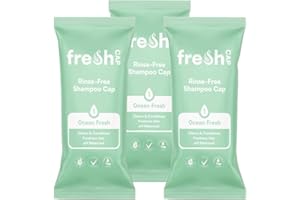 FRE SHWIPES FreshWipes Ocean Fresh Shampoo Cap Pack of 3 - No Rinse for Elderly or Disabled - Cleanses & Conditions for No Shower Access, Camping & Festival Use - Dermatologically Tested
