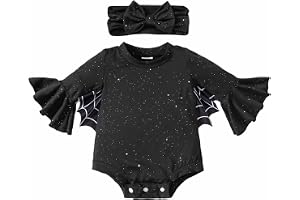 Flicka, babybodysuit, halloween, fladdermus, långärmad outfit med pannband, mjuk, stretchig, bekväm för spädbarn, småbarn, 1