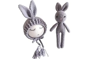 MATISSA Chapeau de Lapin et Ensemble de poupée Nouveau-né bébé Costume en Tricot de Crochet Accessoire de Photographie