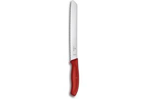 Victorinox Swiss Classic, Couteau à pain professionnel, Lame extra-tranchante, Tranchant dentelé, 21 cm, Manche plastique robuste, Acier inoxydable, rouge