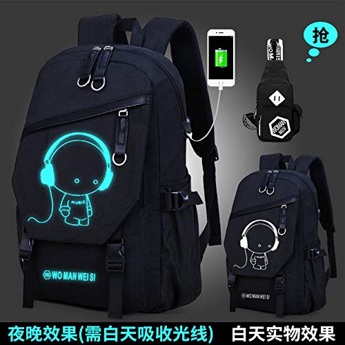 Preisvergleich Produktbild ZSBB Wanderrucksack Schultasche Männer Mode Trend Reisetasche männlichen Schultertasche koreanischen High School Student Akademie Wind Computer Rucksack, 770 Lade Musik Junge Passenden Brustbeutel