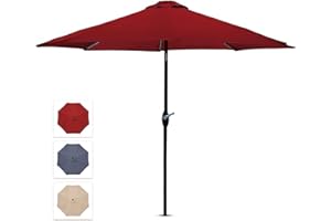 SG TRADERS SG 2.7m Garden Parasol Umbrella Sun Shade Water Repellent Polyester UV 30+180 GSM Umbrella Easy To Open And Close Crank Handle And Tilt Waterproof UV Protection Parasol For Outdoor Beach With