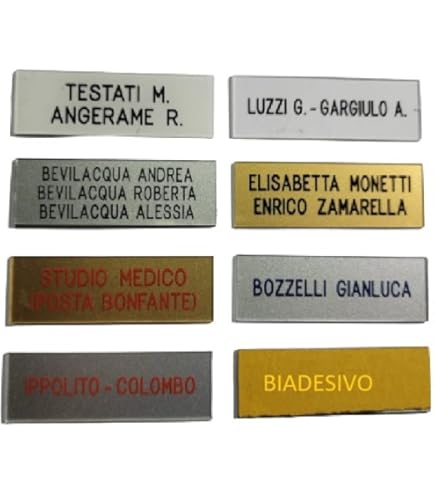 Targhetta Citofono In Ottone 1,5x5,5 Cm - Incisione Personalizzata Su 2 Righe Con Portachiavi - Foto 8