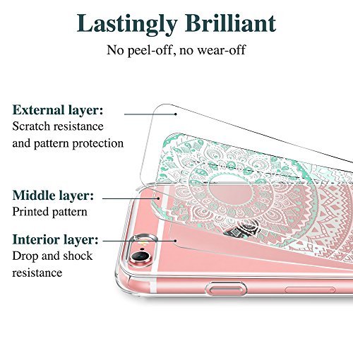 iPhone 6 Plus / 6S Plus Case, ESR Henna Mandala Floral Designer Hard Shell Case [Clear Back Cover, Slim Fit, TPU Border] Flowers Printed Thin Cute Design Vintage Retro Style for Girly Girls Women Apple iPhone 6 Plus/6S Plus (Mint Mandala)