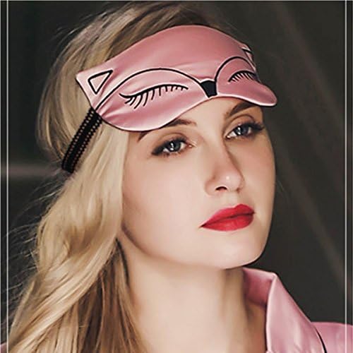 KingLeChange Fox Mulberry Silk Eye Mask for Sleeping Women, Girls, Kids, Super-Soft Adjustable Blackout Sleep Mask Best for Travel, Nap, Shift Work (Sakura Pink)
