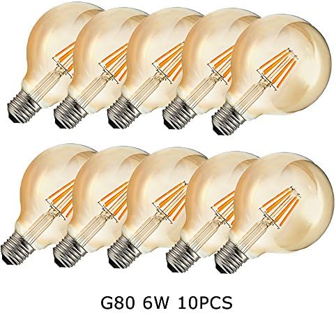OUGEER Pack of 10 No Other Fees Vintage Retro Style G80 E27 6 Watt LED Light Bulb Edison Lamp Filament Bulb Replaces 60 W, 2300 K, AC 220 V-240 V, Not- dimmable …