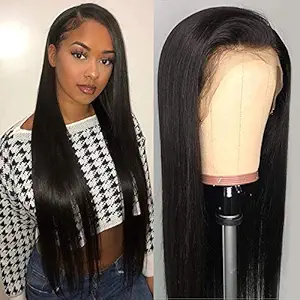 Perstar Brazilian Straight Hair Lace Frontal Wigs with Baby Hair 150% Density 8a 100% Unprocessed Pre Plucked Human Hair Wigs for Black Women(18 inch, Natural Color)