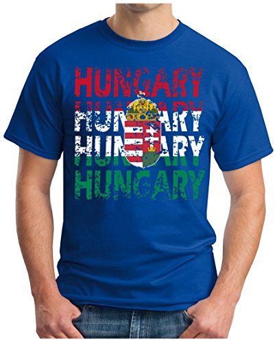OM3 – HUNGARY – T-Shirt MAGYARORSZÁG EM 2016 FRANKREICH FRANCE FUSSBALL FANSHIRT SOCCER CUP SPORT TRIKOT EUROPAMEISTER, L, royalblau