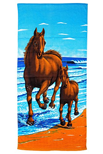 GIBRA® Strandtuch Badetuch , 70 x 140 cm , Motiv: Pferde am Strand