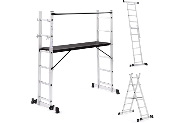 IDMarket - Échafaudage Aluminium échelle Multifonction avec Plateforme modulable sur Roues, Hauteur 165 CM
