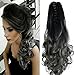 22" Claw on Ombre Two Tone Synthetic Curly Wavy Ponytail Hair Extensions Black to Dark Grey