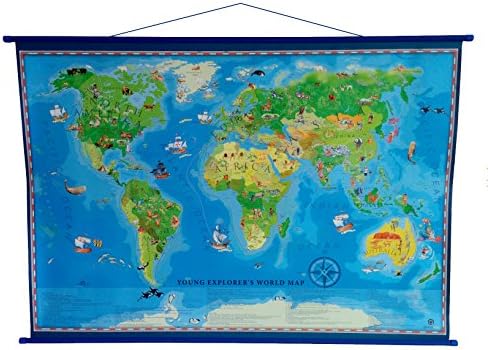 Young Discoverer Laminated World Map 140cm x 100cm - with light blue hangers