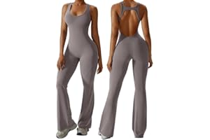 Litthing Combinaison Femme Sport Stretch Barboteuses Yoga Jumpsuit Sexy Dos nu Bodysuit Manches Body de Tenue d'entraînement Bodycon Une Pièces