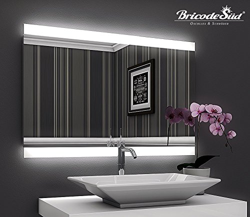 Bricode Süd Badezimmerspiegel Persis II (A) in verschiedenen Größen. Badspiegel mit LED Beleuchtung (kaltweiß, 50cm x 75cm (bxh))