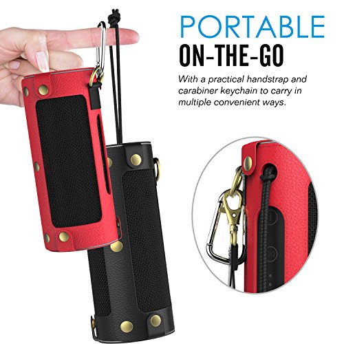 MoKo JBL Flip 3 Lautsprecher Hülle Abdeckung, Premium PU Leder Schutzhülle Tasche Case mit Handschlaufe und Karabiner für JBL Flip 3 Bluetooth Wireless Speaker, Rot - 6