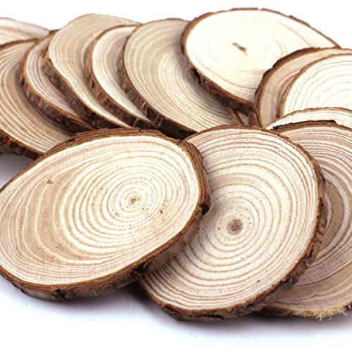 Goodlucky365 20pcs 6-7cm Holzscheiben Hochzeit Unvollendet Natürliche Holz-Scheiben-Kreise mit Baumrinde Log Discs für DIY-Handwerk mit Weihnachten Ländliche Hochzeit Ornamente - 3
