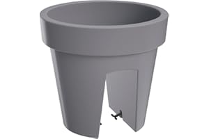 ‎ERHARD-TRADING Erhard-Trading Altea Balcony Box Railing Pot Flower Pot Railing Oval Round Colourful (Round, Stone Grey)