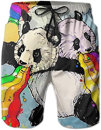 GENTLE Men's Spitting Rainbow Panda Summer Beach Pants Shorts Thin Fifth Trousers Outdoors Wear
