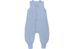 MIRACLE BABY Baby Sleeping Bag with Legs 100% Cotton Wearable Blankets 0.5 TOG Sleeveless Baby Sleep Sack Toddler Infant Unisex Baby Sleeping Bag for Boys and Girls 6-12 Months (Light Blue)