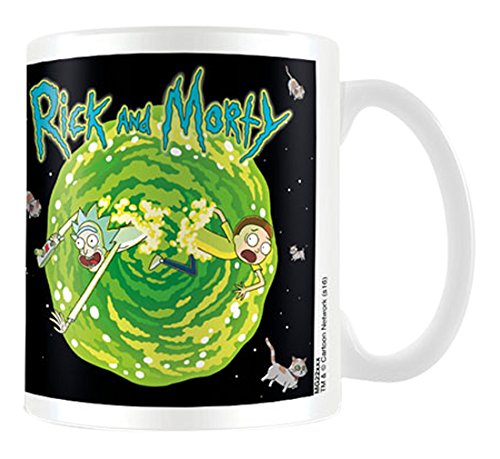 Rick y Morty flotante Cat Dimensión taza de cerámica, multicolor
