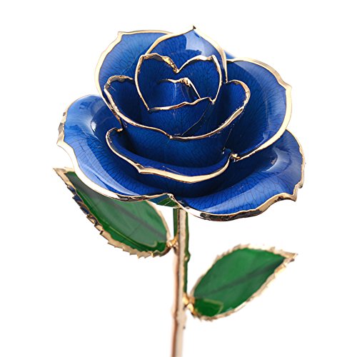 RiseSun Rosas bañadas en Oro, Largo de Tallos y Flores Rosas de la Vida Real, Mejores Regalos de Amor, Aniversarios de Boda y cumpleaños (Azul)