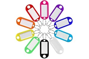 Quesuc - Llavero, 20 etiquetas de plástico de viaje, para identificación de llave de puerta, Maleta, animal de compañía, 10 colores