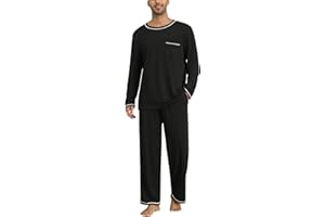 Ekouaer Schlafanzug Herren Lang Zweiteiliger Pyjama Set Winter Loungewear Warm Kariert Hausanzug mit Taschen S-XXL