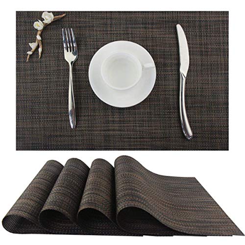 LOLOMODA Manteles Individuales Antideslizante de PVC Mantelitos Individuales 6 Unidades 30x45cm - Antidesgaste y Lavable y Resistente Al Calor Antideslizante Fácilmente Almacenado (Marrón)