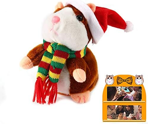 1PC Talking Hamster Doll Toys Mimicry Pet Repeats What You Say Plush Animal Toy Electronic Hamster Mouse for Boy and Girl Gift(Light Brown Christmas Version)