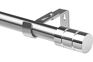 Tiemlet Asta per tende, lunghezza 64-181 cm, con due supporti, asta per tenda con terminale cilindrico, per soggiorno o camera da letto, argento