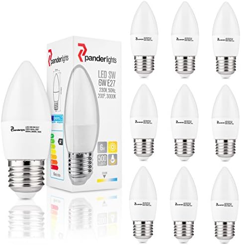PanderLights: pack of 10, socket: E27, 6 W, LED lamps, 500 lumens (replaces approx. 50 W), warm white, SMD LED light bulbs, dispersion-angle 150°