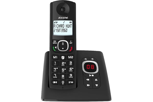 ALCATEL F530 Voice - Téléphone Fixe Sans Fil DECT Avec Répondeur - Grand Écran Rétroéclairé - Mains Libres - Fonction Blocage Des Appels - 2 Touches De Mémoires Directes - Noir