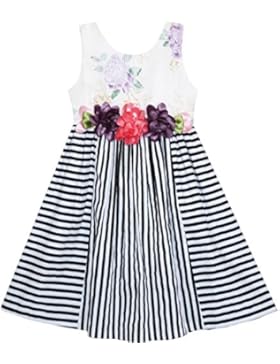 Mädchen Kleid Ärmellos Streifen Blumen- Gedruckt Blume Taille