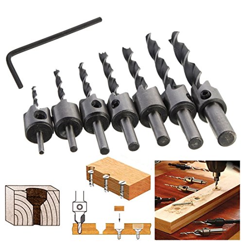 Mohoo 7Pcs HSS Flute Countersink Drill Bit Set Reamer Woodworking Chamfer Twist Shank Auger Drilling Drill Bit Tool for Wood Metal Aluminum Drilling Usage 3mm-10mm - 2