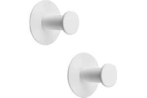 SAYAYO Ganchos Adhesivos para Pared, SUS304 Acero Inoxidable Ganchos para Colgar, Blanco Colgador Toalla Baño, Gancho Pared 2 Piezas para Baño, Dormitorio y Cocina