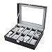 Produktbild JINRUI Schachtel mit Sichtfenster für Uhren aus Kunstleder PU Leather Watch Box Organizer Watch Case Jewelry Box Watch Jewelry Display Storage with Glass Top Classic Gray Inner Integument and Black surface appearance (10 Uhren)