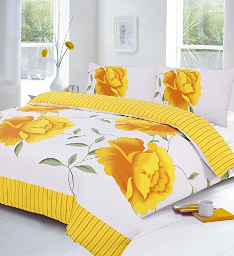 4 Pcs Rosaleen Yellow Polycotton Quilt Cover Set + Valance Sheet + Pillow Case - Double
