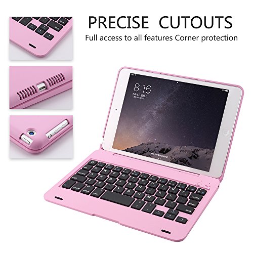 KVAGO iPad Mini 1 2 3 Tastatur mit Hülle Bluetooth Wireless Englisch QWERTY Tastatur für iPad Mini 1 2 3—Pink - 5