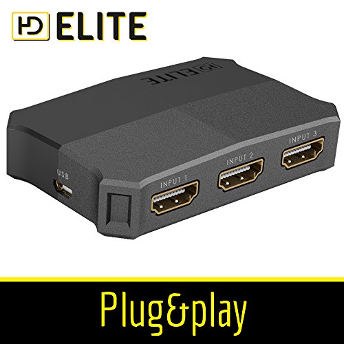 HDElite – 4k HDMI Switch / 3 Port HDMI-Umschalter automatisch | 3D, CEC, ARC | 36 Bit Deep Color | Full HD 1080p / Ultra HD 2160p / Auflösung: bis 4k bei 30Hz - 2