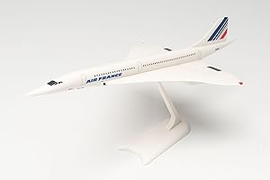 Herpa Maquette Air France Concorde – F-BVFB, echelle 1/200, Snap-fit Model, pièce de Collection, d'avion avec Support, Figurine Plastique Miniature, 605816-001