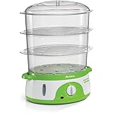 Ariete 911 Healty Steam Vaporiera Elettrica con Timer 60’, 3 Cestelli, Indicatore Livello Acqua, Contenitore Riso, Salvaspazi