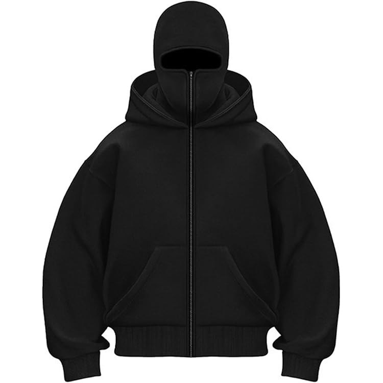 CCOOfhhc Balaclava Men's Zip Hoodie with Balaclava Oversized Y2K